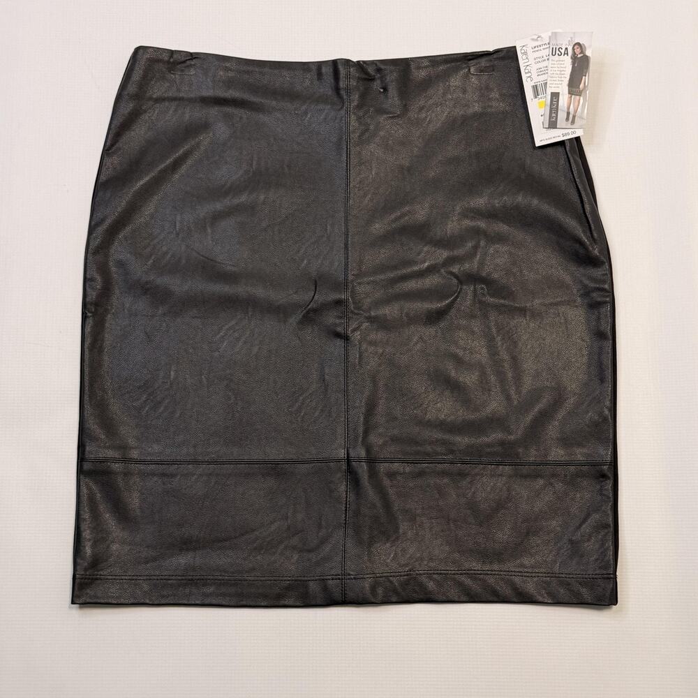 Karen Kane Skirt Womens M Black Faux Leather Pencil Lined Stretch USA Pull On